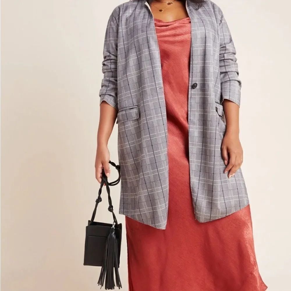 Blank NYC Anthropologie Jacket Women Size 2X Renegade Gray Brown Plaid Longline